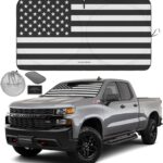 Autoamerics 1-Piece Windshield Sun Shade B&W American Flag USA Patriotic Design - Foldable Car Fits Easily to SUV & Truck Vehicles UV Ray Blocker Keeps Your Vehicle Cool Large