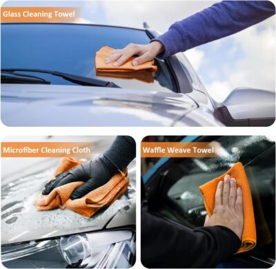9Pcs Car Wash Detailing Kit Cleaning Kits,with Wash Mitt Wax Applicator Pad Tire Brush Sponge Microfiber Cleaning Cloths Glass Cleaning Cloth Car Cleaning Tools Kit for Interior, Exterior, Wheels - Image 5