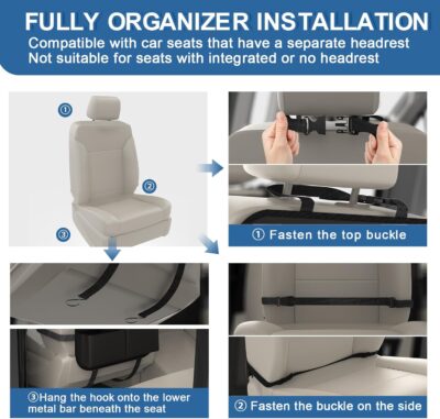 Car Backseat Organizer with Detachable Steering Wheel Tray, 11-Pockets Storage & Tablet Holder, Kids Kick Mats Protector - Travel Accessories (1-Pack) - Image 9