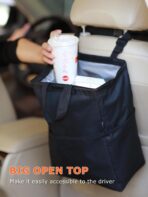 Ginsco New Leak-Proof Travel Car Trash Bag, 3.5 Gallons Large Capacity Hanging Car Trash Can with Hook and Loop Lid and Handle, Multipurpose Trash Bin with Storage Pockets for SUV RV Camping (Black) - Image 2