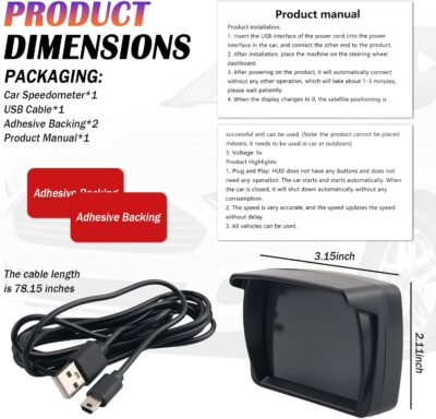 Car HUD Digital Speedometer for Car with HD MPH Display,USB Plug & Play GPS Speedometer MPH with Large Font Display & Shading Plate,Portable Heads up Displays for Cars,SUVs,Trucks - Image 2