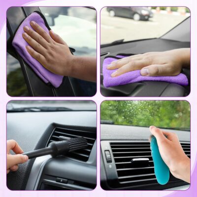 16 Pcs Windshield Cleaner Tool, Car Cleaning Kit with Various Detailing Brushes Set Spray Bottle Cleaner Towel Cleaning Gel Accessories Car Interior Detailing Kit for Windows Vents(Purple) - Image 7