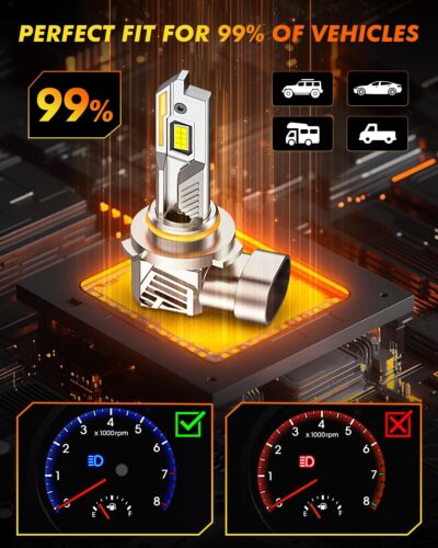 2026 Latest 60,000LM 9012/Hir2 Light Bulbs, 1000% Brightness No Flickering, 70K+ Hours Lifespan, 1:1 Mini Size, CANBUS Ready with Cooling Fan, IP68 Waterproof, Plug N Play, Pack of 2 - Image 5