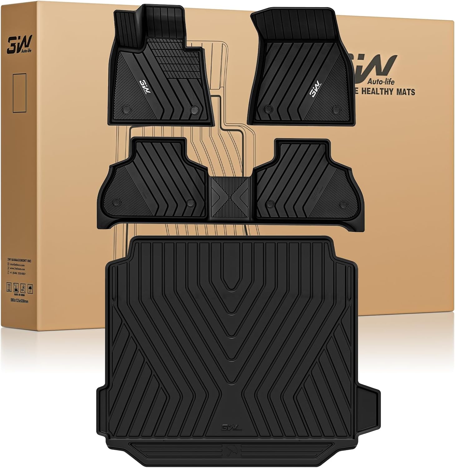 71d48NmoKNL._AC_SL1500_.jpg 3W Floor Mats & Cargo Liner Custom Fit for BMW X5 2019-2024 2025 2026 40i/45e/50e/50i/M/M50i/M60i TPE All-Weather Full Set Heavy Duty Floor Liner and Trunk Mat Accessories (Only for 5 Passenger) - Image 1