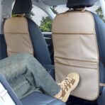 Kick Mat Back Seat Protector Waterproof Leather Car Seat Back Organizers Cover with 3 Storage Pockets for Kids Pets SUV Sedan Minivan Truck Car Travel Accessories (Beige 2-Pack) - Image 9