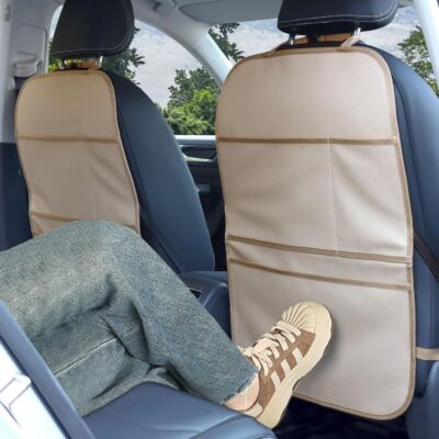 Kick Mat Back Seat Protector Waterproof Leather Car Seat Back Organizers Cover with 3 Storage Pockets for Kids Pets SUV Sedan Minivan Truck Car Travel Accessories (Beige 2-Pack) - Image 9