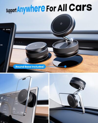2026 Upgraded 360° Vacuum Magnetic Car Phone Holder for Magsafe [96+LBS Strongest Suction & 2800gf Strongest Magnetic], Adjustable Car Phone Mount for Your Car/Gym/Mirror/Shower for iPhone & Android - Image 2