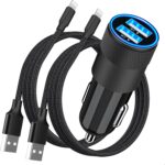 【MFi Certified】iPhone Car Charger Fast Charging, Rombica 4.8A Dual USB Smart Power Cigarette Lighter USB Car Charger with 2Pack Lightning Braided Cable for iPhone 14 13 12 11 Pro XS Mini XR X SE iPad