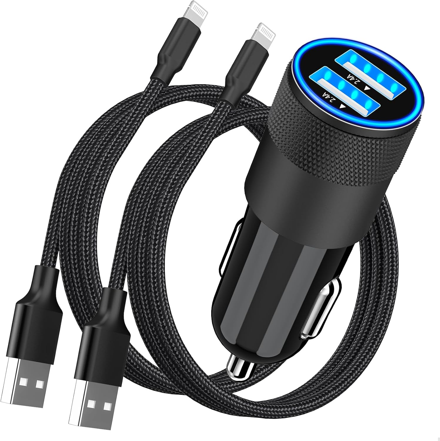 71d8ngGS4ZL._AC_SL1500_.jpg 【MFi Certified】iPhone Car Charger Fast Charging, Rombica 4.8A Dual USB Smart Power Cigarette Lighter USB Car Charger with 2Pack Lightning Braided Cable for iPhone 14 13 12 11 Pro XS Mini XR X SE iPad - Image 1