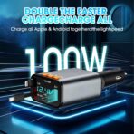 Retractable Car Charger,5 in 1 Fast Cars Phone Charger 60w,Bluetooth 5.3 FM Transmitter Adapter,Handsfree Call,MP3 Player,2 Retractable Cables and USB Chargers, for Phone,Galaxy,Pixel (Black) - Image 7