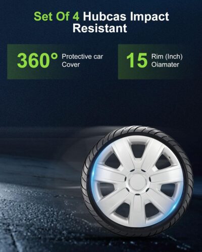 SCITOO 4pcs 15 Inch Silver Hubcaps, Simple Install, Replacement Wheel Covers for Cars, Trucks, SUVs, Beautiful & Durable R15 for Most Cars - Image 3