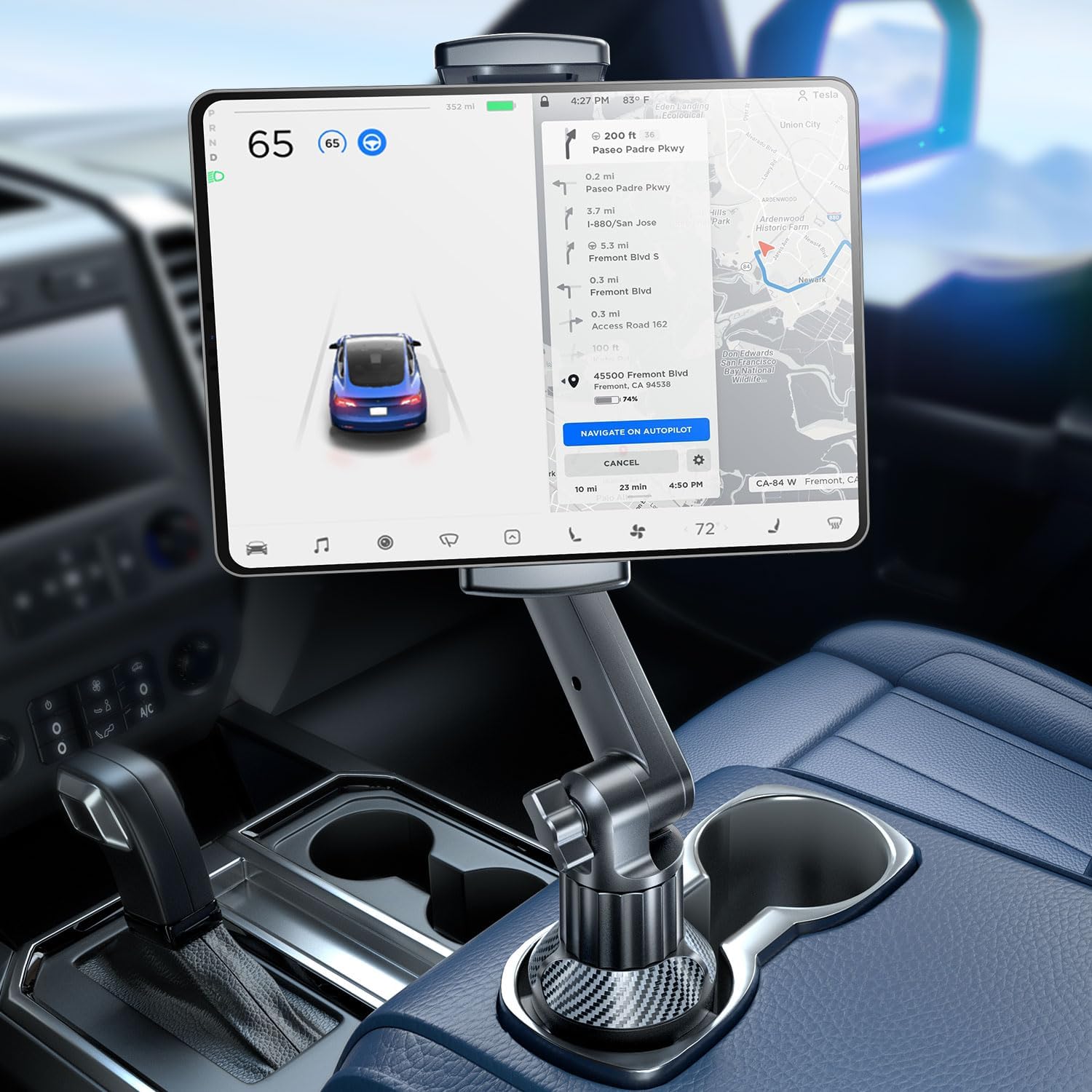 71dAqncgBbL._AC_SL1500_.jpg eSamcore Tablet Holder for Car, for iPad Stand Cup Holder Car Mount with 1.57" Depth Large Clamp 15" Height Adjustable Tab Mount Holder for 6"-12.9" Cell Phone iPhone Travel iPad Accessories - Image 1