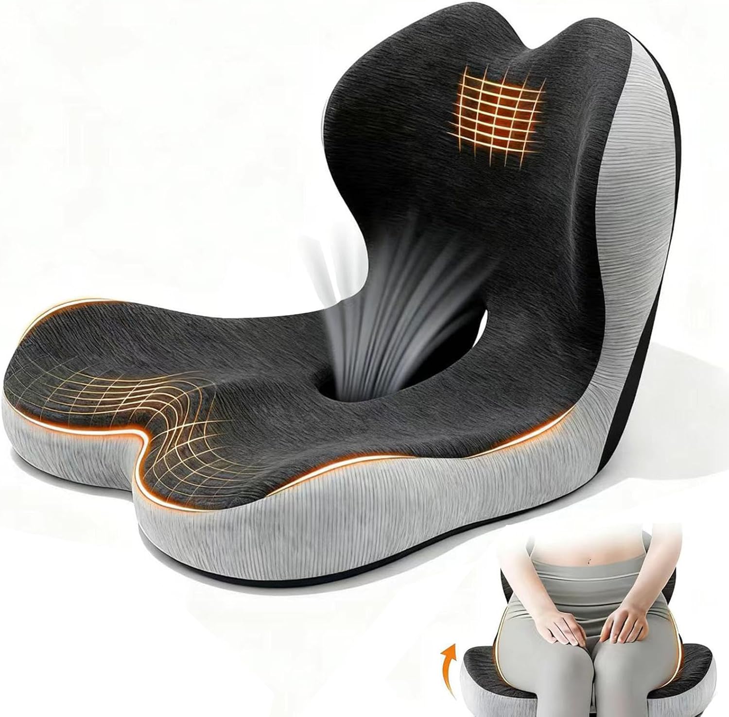 71dB6TSVAL._AC_SL1500_.jpg Adult Booster Car Seat Cushion, Office Chair Cushion,Truck Seat Cushion, Memory Foam Seat Cushion Increase Height by 3.94 Inch, Car Cushions for Driving Long Sciatica Tailbone Pain Relief - Image 1