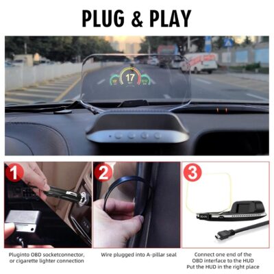 OBD2 Digital Speedometer for Car with Turn Indication, OBD2 & GPS Dual System, RPM, Water Temp, PSI, Volt, Mileage, 4 Alarm, Heads up Display HUD Projector MPH for Most 2008+ Sedan - Image 7