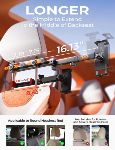 LISEN for iPad Holder Car Road Trip Essentials Activities for Kids Travel Gifts Car Accessories for Women Interior, Truck Accessories 3in1 Tablet Holder Back Seat Car Organizer Camping Headrest - Image 8