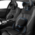 Car Lumbar Support Pillow and Neck Pillow kit for Back & Neck Pain Relief Ergonomic Memory Foam Car Seat Headrest & Lumbar Cushion with Adjustable Strap for Driving Seat/Office Chair Black