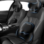 Car Lumbar Support Pillow and Neck Pillow kit for Back & Neck Pain Relief Ergonomic Memory Foam Car Seat Headrest & Lumbar Cushion with Adjustable Strap for Driving Seat/Office Chair Black