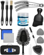 15-Piece Car Interior & Glass Cleaning Kit - 3 Graded Boar Brushes, 3-in-1 AC Vent Shutter Brush, 160g Gel, 180° Swivel Retractable Glass Brush | Auto-Focus Multi-Scenario Use