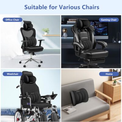 Car Seat Cushion with Neck Pillow & Lumbar Support Kit Back Sciatica Tailbone Pain Relief Car Pillows Ergonomic Memory Foam Back Support for Driving Seat Office Chair Wheelchair Black - Image 5