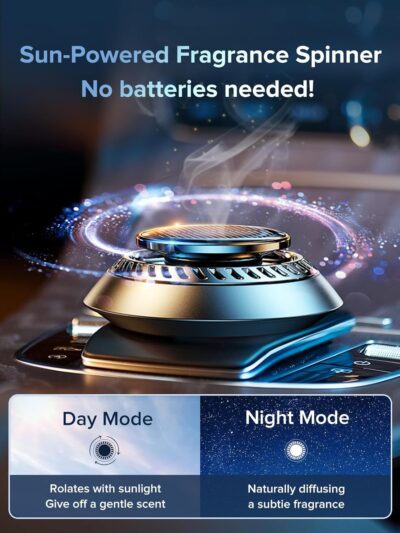 Ceeniu Solar Car Air Freshener F21, DIY Essential Oils, UFO Solar-Powered Auto Rotary Diffuser, Natural French Fragrance Cologne & Ocean, Two Oils, Aluminum Alloy, Dashboard Aromatherapy Freshener - Image 3