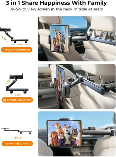 LISEN for iPad Holder Car Road Trip Essentials Activities for Kids Travel Gifts Car Accessories for Women Interior, Truck Accessories 3in1 Tablet Holder Back Seat Car Organizer Camping Headrest - Image 4