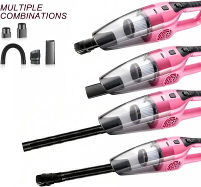 Car Vacuum Cleaner – 9000PA High Power Suction, DC 12V Portable Handheld Auto Vacuum with Attachments, Mini Car Interior Cleaner for Pet Hair, Dust, Crumbs, and Debris (Blush Pink) - Image 5
