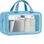 Double Layer Clear Makeup Bag, Toiletry Bag, Large Opening with Handle, Cute Water-Resistant Travel Cosmetic Bag with Double Zipper for Car Essentials