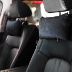 2-Pack Car Headrest Neck Pillows, 100% Cotton Fill with Adjustable Strap, Breathable Support for Driving & Travel (Black-Checkerboard)