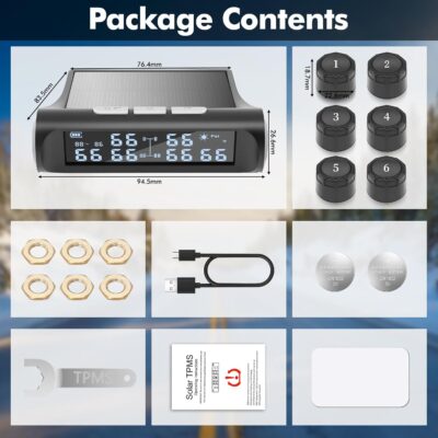 Tire Pressure Monitoring System,RV TPMS,5 Alarm Modes,Real-time Tire Pressure&Temp LCD Display,IPX67 Waterproof,Wireless Solar System&USB Charge,TPMS for 6 Wheeled RV/Trailer/Truck/Sedan(0-144psi) - Image 8