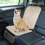 Car Seat Protector Leather Waterproof Child Safety Seat Protector Cover with Thick Pad and 2 Large Pockets Durable Kick Mat for All Auto Seat (Beige) - Image 3