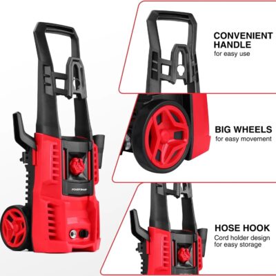 Electric Pressure Washer, 1850 PSI Max,1.0 GPM, 5" Wheels, 18M Cord/Hose Length Max, Power Washer for Patio, Car, Driveway, Fence & Home Cleaning - Image 8