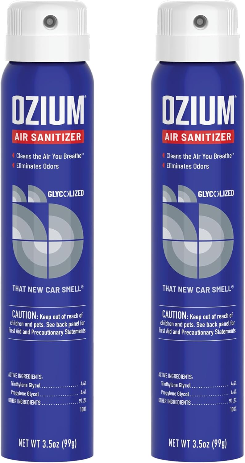 71dXMGvyUxL._AC_SL1500_.jpg Ozium 3.5oz Air Sanitizer Spray & Odor Eliminator for Homes, Cars, Offices and More, New Car Smell, (Pack of 2) - Image 1