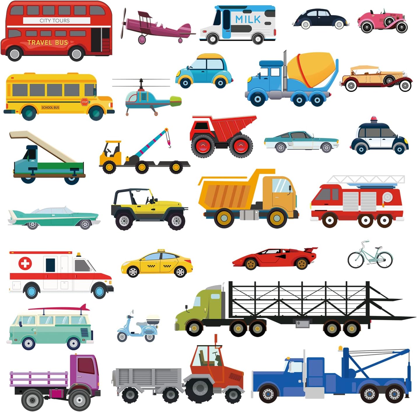 71dYipiteHL._AC_SL1500_.jpg decalmile Cars Wall Stickers Transports Kids Room Wall Decor Peel and Stick Wall Decals for Boys Children's Room Nursery Bedroom Classroom - Image 1