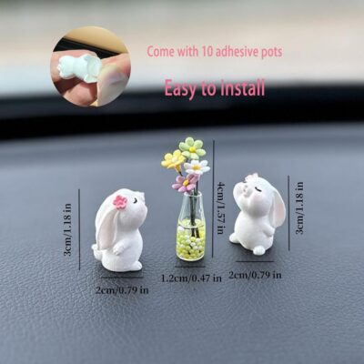 Cute Rabbit Car Dashboard Accessories Flowers Rear View Mirror Decorations, Funny Car Interior Accessories for Girls Women Daisy Charm - Image 4