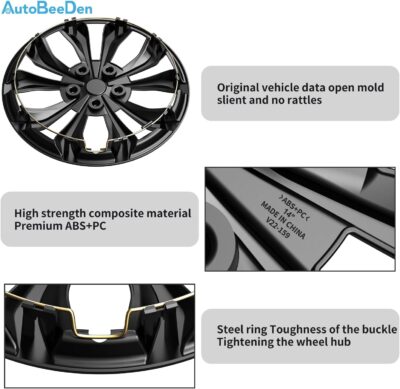 4-Pack Universal Hubcaps Replacement R14 14 inch, Steel Wheel Rim Cover for Most Cars Trucks Sedans SUV, 14" 14 in Wheel Covers Hub Caps (Gray+Black Color) - Image 6