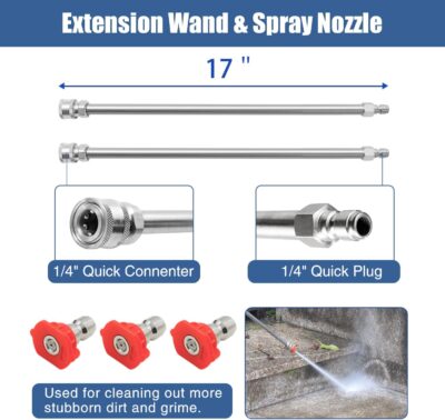 JANZ 16" Pressure Washer Surface Cleaner with 4 Wheels, Stainless Steel Housing, 1/4" Quick Plug, 2 Extension Wand Attachments, 2 Replacement Nozzles and 3 Spray Nozzles, 4000 PSI - Image 6