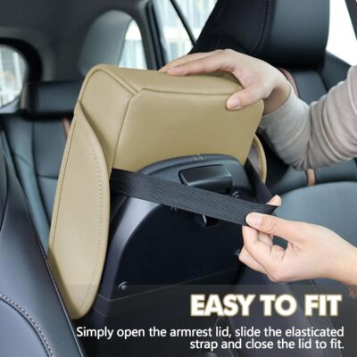 Hovom Car Center Console Cover, 13.39"×7.87"×2.76" Leather Armrest Cover for Cars, Memory Foam Armrest Pillow with Pocket, Cup Holder & Phone Slot, Universal Vehicle Arm Rest Cushion Pad (Beige) - Image 6
