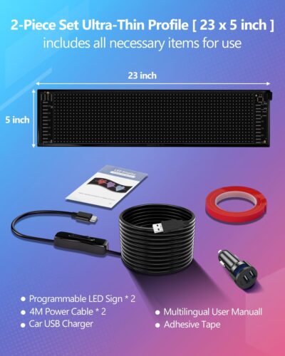 Multifunctional Bright 2PCS Devil Eyes for Cars Windshield - 23in x 5in [ Upgraded Chip Two Screens 100% Synchronized ] Programmable LED Eyes for Car - Flex LED Display - Sized Cars/SUVs/Trucks - Image 2