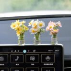 Daisy Flower Car Accessories for Women Interior Aesthetic, 3 Pcs Daisy Cute Car Dashboard Decorations