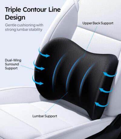 Wigoo 2026 Car Neck Pillow and Lumbar Support Pillow for Car Set [Ergonomic Design, Pressure Relief] Soft Car Headrest Pillow Back Cushion with Adjustable Strap, Fits All Vehicles (Black) - Image 5