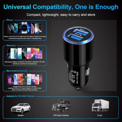 USB Car Charger, 2Pack 4.8A Fast Charging Dual Port USB Cigarette Lighter Adapter for iPhone 15 14 13 12 11 Pro Max SE XR X 8 7 6, iPad, Samsung Galaxy S23 S22 S21 S20 S10 S9 S8 S7 A51,Android,Kindle - Image 7