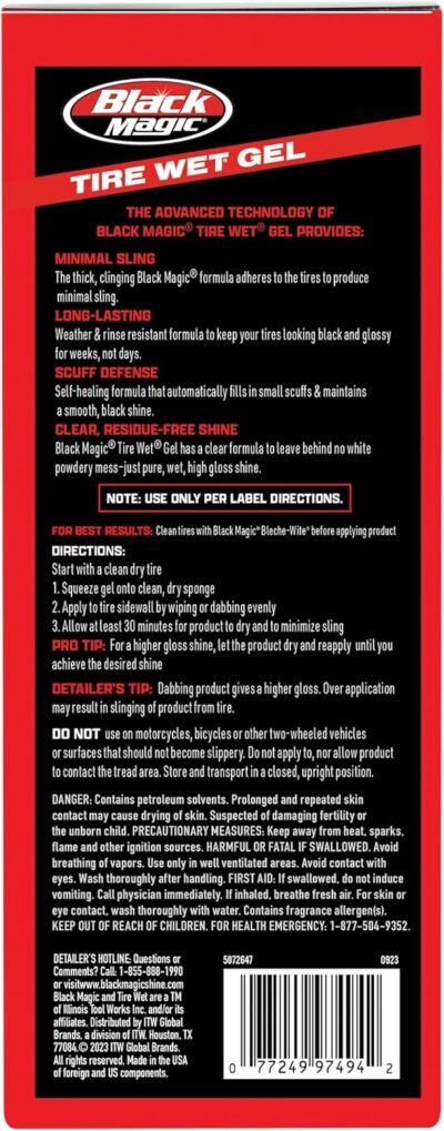 Black Magic 5072647 Tire Wet Gel, 16 oz - Thick Clinging Formula Sticks to Tires to Produce Minimal Sling and a Glossy Shine - Image 2