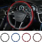 Carbon Fiber Steering Wheel Cover 3PCS Set – Anti-Slip, Scratch-Resistant, Universal Fit for 14–16 Inch Wheels – Interior Car Accessories for Cars, SUVs, Trucks (Red)