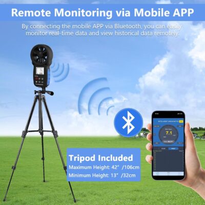HoldPeak Handheld Anemometer Bluetooth with Tripod, Digital Wind Speed Gauge Meter, Air Flow Velocity Temperature CFM Measuring Device for HVAC Outdoor Sailing Shooting Golf, 866B-APP - Image 2