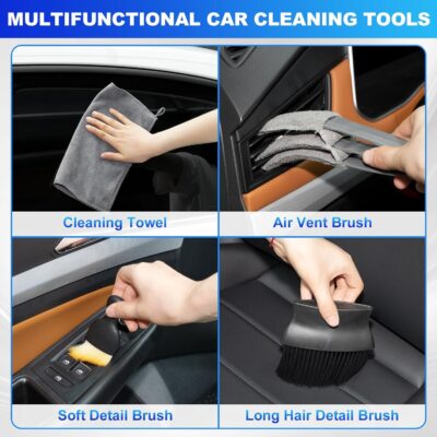 THINKWORK Windshield Cleaner Tool, Car Interior Cleaning Kit, Car Detailing Kit Interior Cleaner with10Pcs Detailing Brush Set, Gray Auto Detailing Supplies & Accessories - Image 7