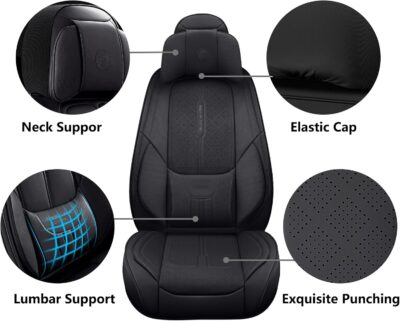 NS YOLO Universal Fit Full Coverage Leather Car Seat Covers for Cars,SUVs and Pick-up Trucks, Car Seat Protector,Automotive Seat Covers Full Set,Car Seat Cushion,Black Seat Cover for 5 Seats - Image 3