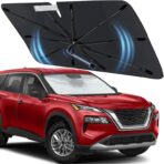 Windshield Sun Shade for Nissan Rogue 2021-2026, Custom Fit Foldable Umbrella Sunshade with 360° Rotating Shaft, Front Window Shade for UV & Heat Protection, Easy Storage Car Sun Shields