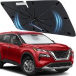 Windshield Sun Shade for Nissan Rogue 2021-2026, Custom Fit Foldable Umbrella Sunshade with 360° Rotating Shaft, Front Window Shade for UV & Heat Protection, Easy Storage Car Sun Shields