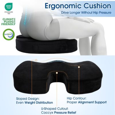 CloudBliss Lumbar Support Pillow & Seat Cushion Set for Office Chair, Desk Chair, Wheelchair & Car – Memory Foam Back Support, Ergonomic Chair Cushions, Sciatica Pain Relief, Home Essentials, Black - Image 5