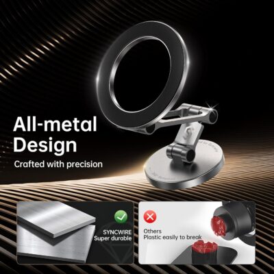 SYNCWIRE Fits MagSafe Car Mount, [All-Metal] Magnetic Phone Holder for Car, [Flexible Three-axis] 360° Rotation Magnetic Car Mount Strong Magnets Car Phone Holder for iPhone 17 16 15 14 Pro Max - Image 7